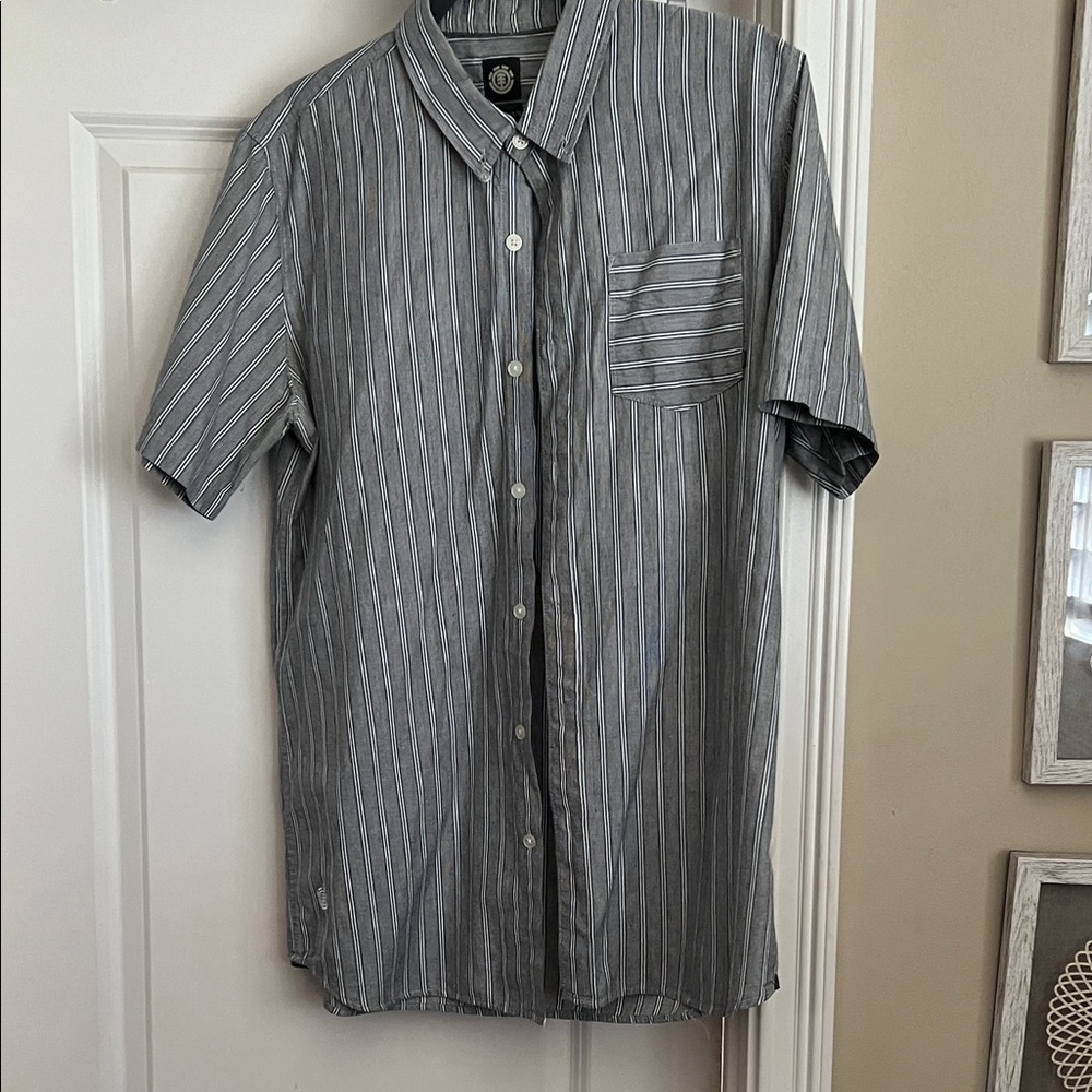 Element Men's Gray and White Striped Button Down Shirt